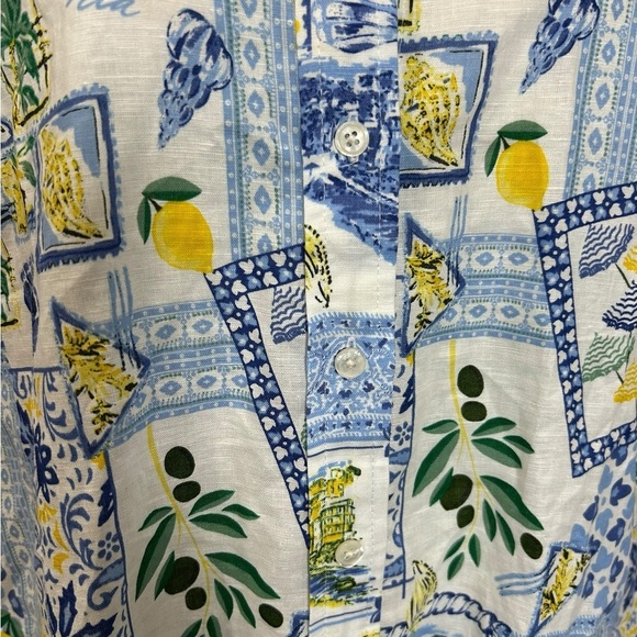 J Crew shirt womens white Beach Ocean 60% linen long sleeve button blue Sz L - Picture 5 of 12